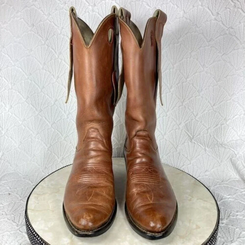 Vintage Olathe Boot Co. Cowboy Boots Mens Brown 9B Leather Mule Ear Western RARE
